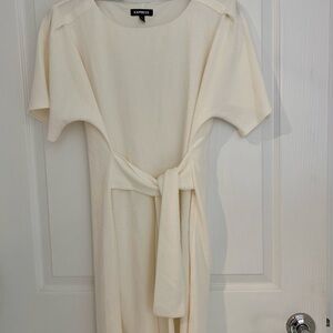Express Ivory Knee Length Dress with Belt